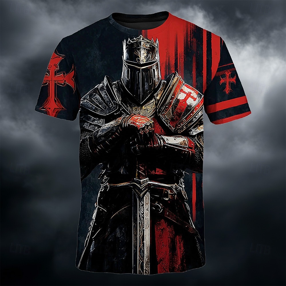 Maglietta Crociati Cavalieri Templari Medievale Crociato Guerriero Corazzato Croce Rossa Spada Gotico Fantastico T-Shirt Stampa tutto sopra a maniche corte Collo rotondo Casual RPG Cosplay Maglietta del 2026 a $21.99 –P1