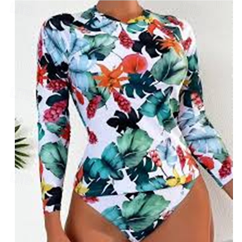 בגדי ריקוד נשים מגן מפריחה בגד ים 2 חלקים מגן מפריחה פרחוני בגדי ים פול UPF 50+ שרוול ארוך - גלישה חוף שחייה קיץ 2026 - $22.99 –P1