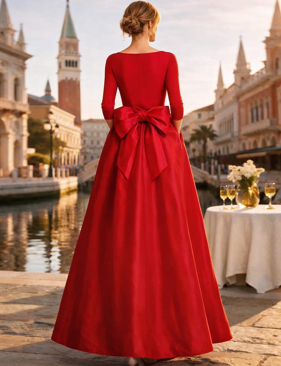 Două Piese Salopeta Lungime Podea Detașabil Rochii de seara Elegant Manșon Lung În V Nuntă Invitat la nunta Buzunar Țesătură întinsă cu Fluture 2026 - $153.99 –P2