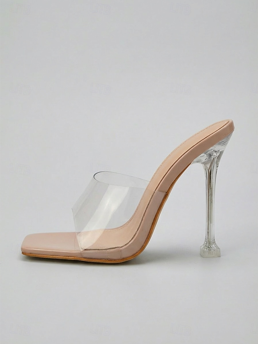 Sandales à talons hauts transparentes pour femmes, avec talon aiguille transparent, mules minimalistes à bout ouvert, idéales pour une soirée cocktail ou une sortie en ville. &événements élégants en de 2026 ? $42.99 –P1