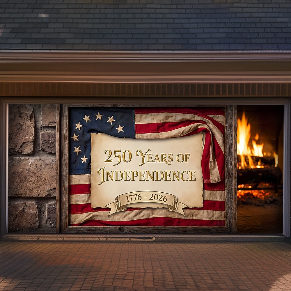 4 de julio de 2026 250° Día de los Caídos Cubierta de Puerta de Garaje Gran Fondo Colgante Bandera Americana Vintage 3D Fiesta Patriótica Al Aire Libre Fondos de Tiro Decoración de Hogar 2026 - $59.99 –P7