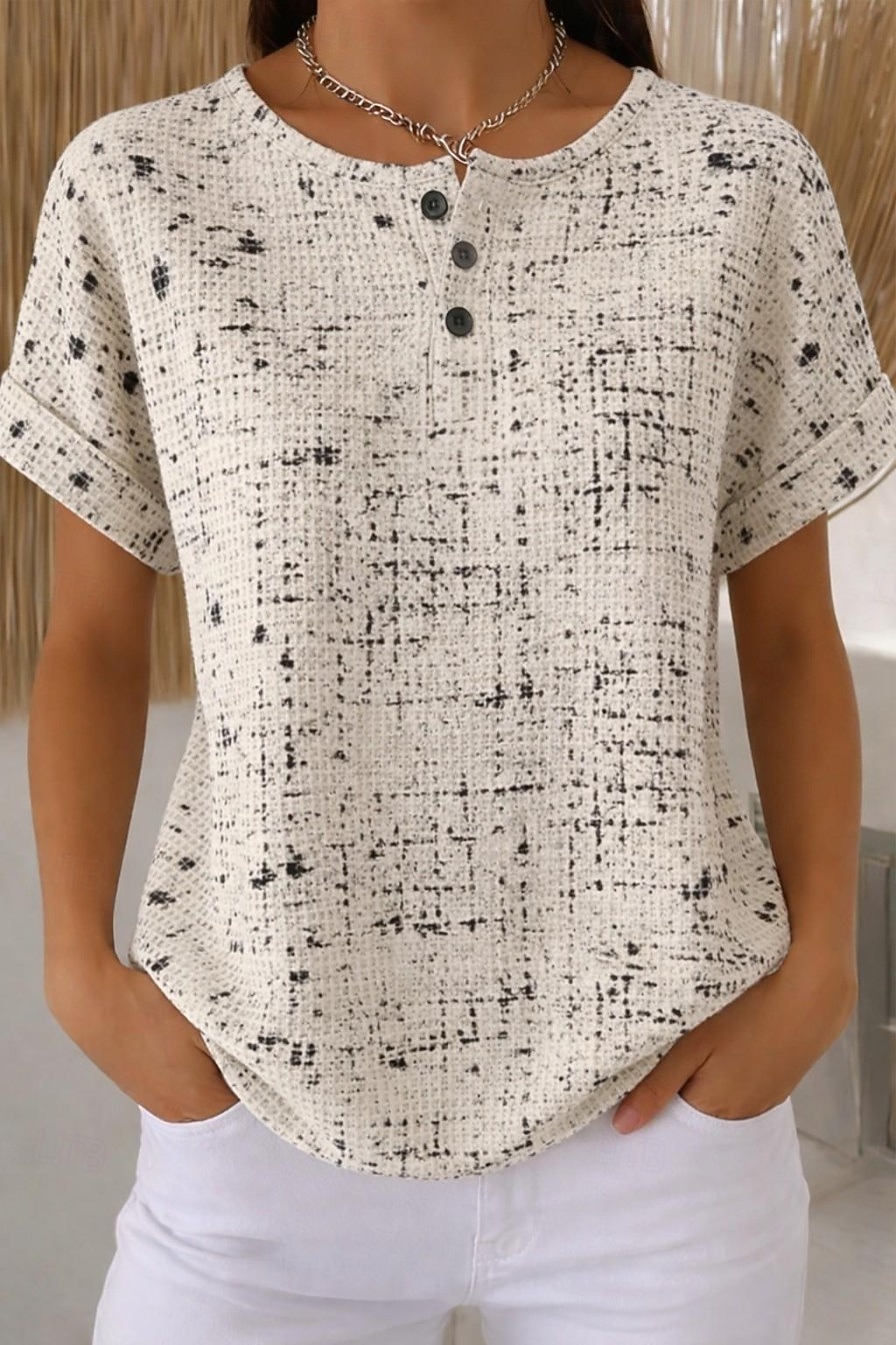 Maglietta Waffle da donna maglie a maglia testurizzata color block grafica geometrica astratta elegante classica manica corta girocollo standard casual fine settimana marrone chiaro khaki arcobaleno del 2026 a $21.99 –P1