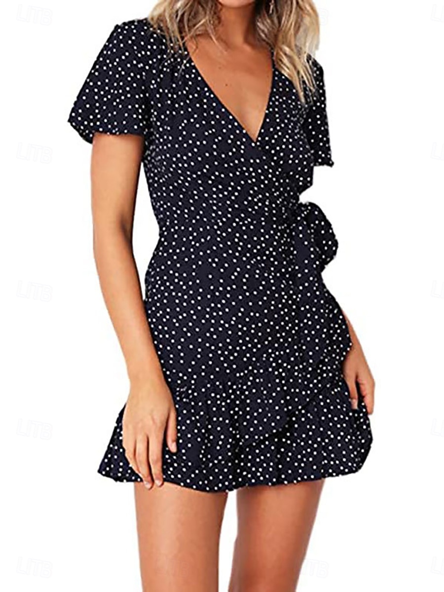 Mujer Mini vestido Vestido informal Vestido Estampado Elegante Moda Moderno Exterior Vacaciones Noche Ajuste regular A Lunares Manga Corta Escote en Pico Negro Rojo Azul Oscuro Verano Primavera Otoño 2026 - $19.99 –P3