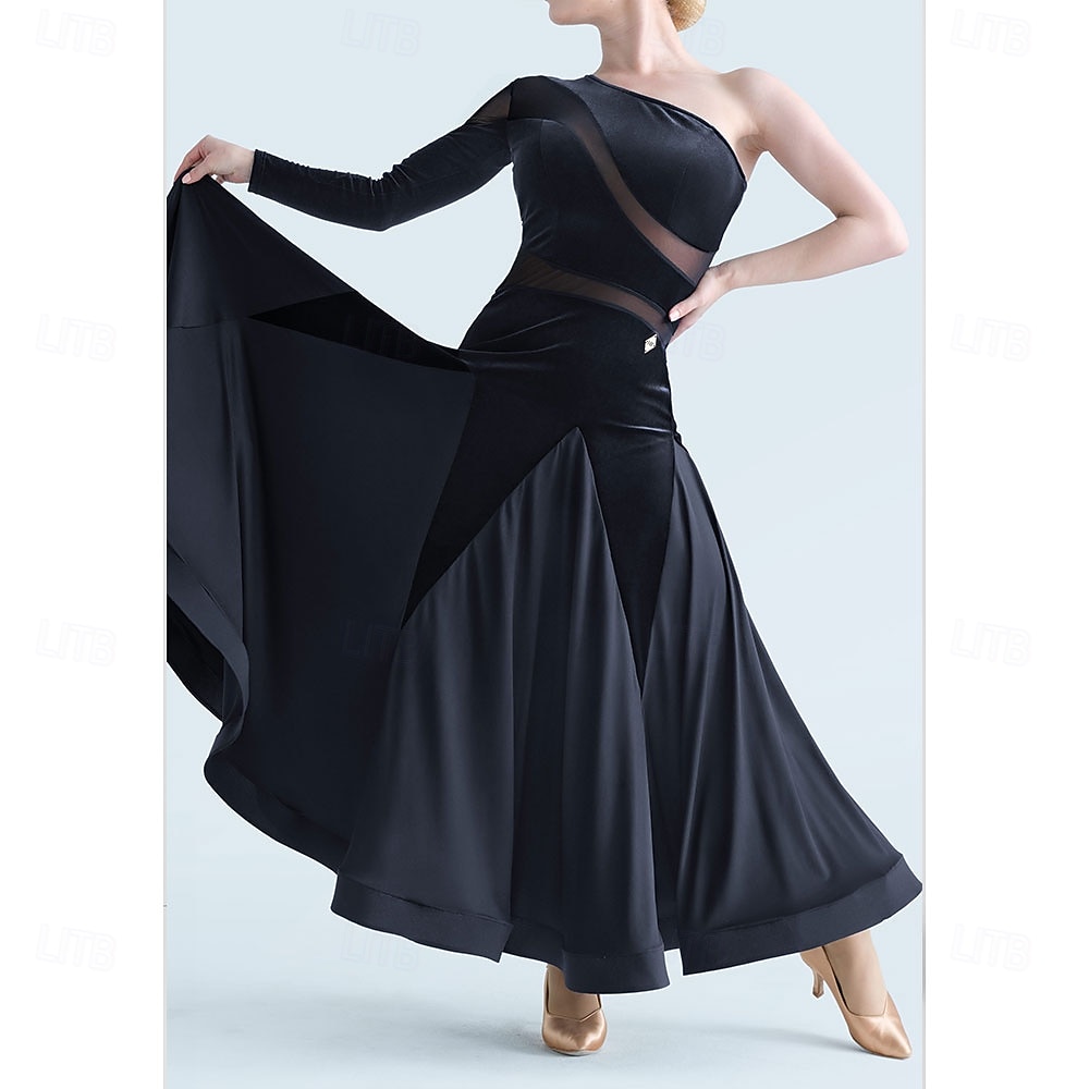 Ballroom Dance Dress Pleats Pure Color Splicing Women's Party Training Performance Long Sleeve High Spandex Polyester 2026 - $221.19 –P2