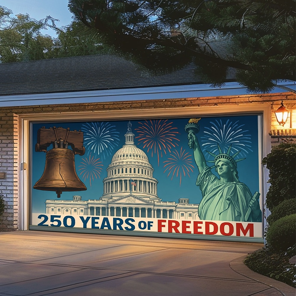4 de julio de 2026 250º Día de Memorial Tapiz Cubierta de puerta de garaje Gran fondo colgante Bandera Americana Vintage 3D Fiesta Patriótica Fondos de tiro al aire libre Decoración del hogar de la 2026 - $59.99 –P3