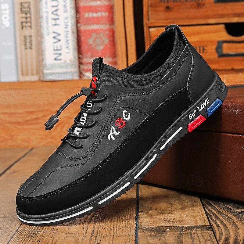 Zapatillas sin cordones de piel sintética negra para hombre: prácticas, cómodas y elegantes para uso informal y diario. 2026 - $29.99 –P1