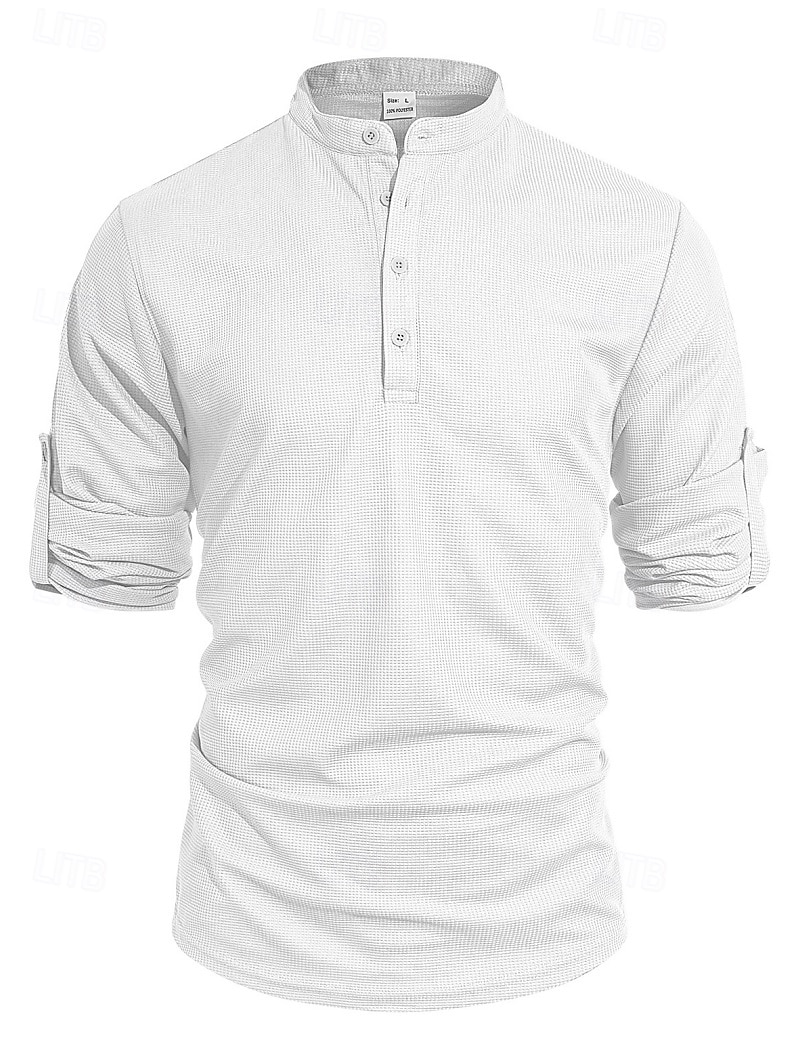 Herren T Shirt Waffel-Henley-Hemd Henley Hemd Langarmshirt Langarm Henley Sommer Frühling Einfach Mode Streetwear Freizeit Knöpfe Lässig Täglich Urlaub Blau Schwarz Weiß Top T-Shirt für Herren 2026 - $24.99 –P13