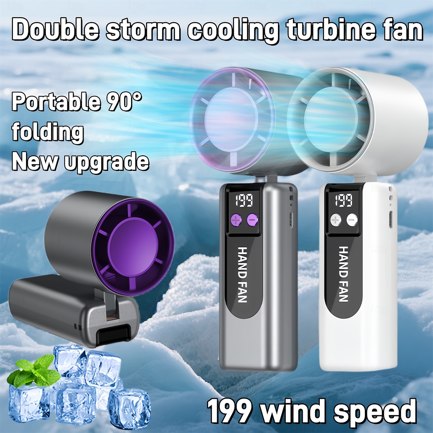 High Speed Handheld Fan, 199 Wind Speeds Portable Turbine Fan with LED Display, 90° Folding Mini Personal Fan, USB Rechargeable Cooling Fan for Travel, Outdoor, Makeup, Home, Office 2026 - $29.99 –P9