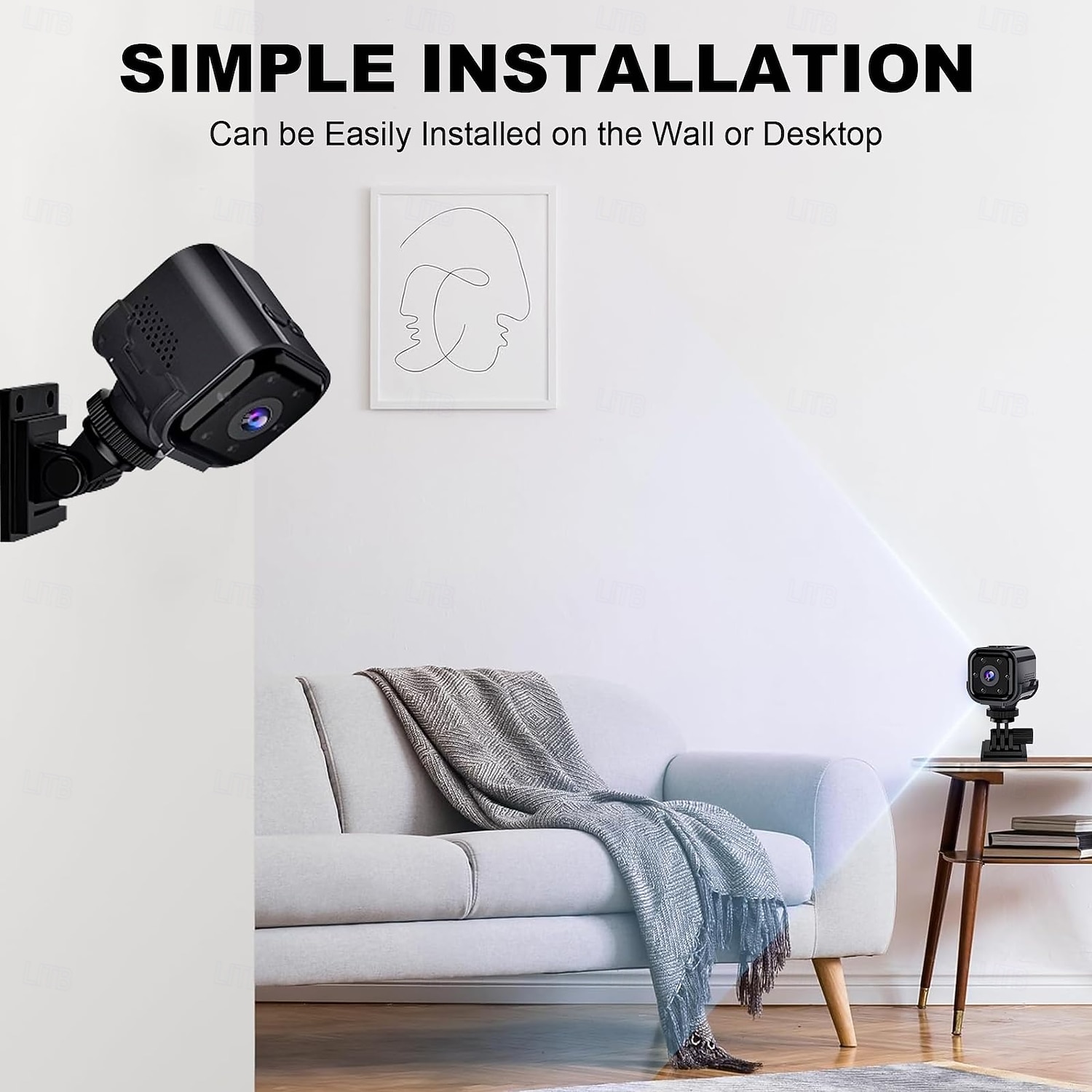 2026年 ミニセキュリティカメラ Wi-Fi、1080p HD ワイヤレスベビーシッターカメラ、ナイトビジョン、動体検知アラート、回転式ブラケット付きポータブルペットモニター、屋内ホームオフィス監視用、ブラック  コレクション – $44.99 –P3
