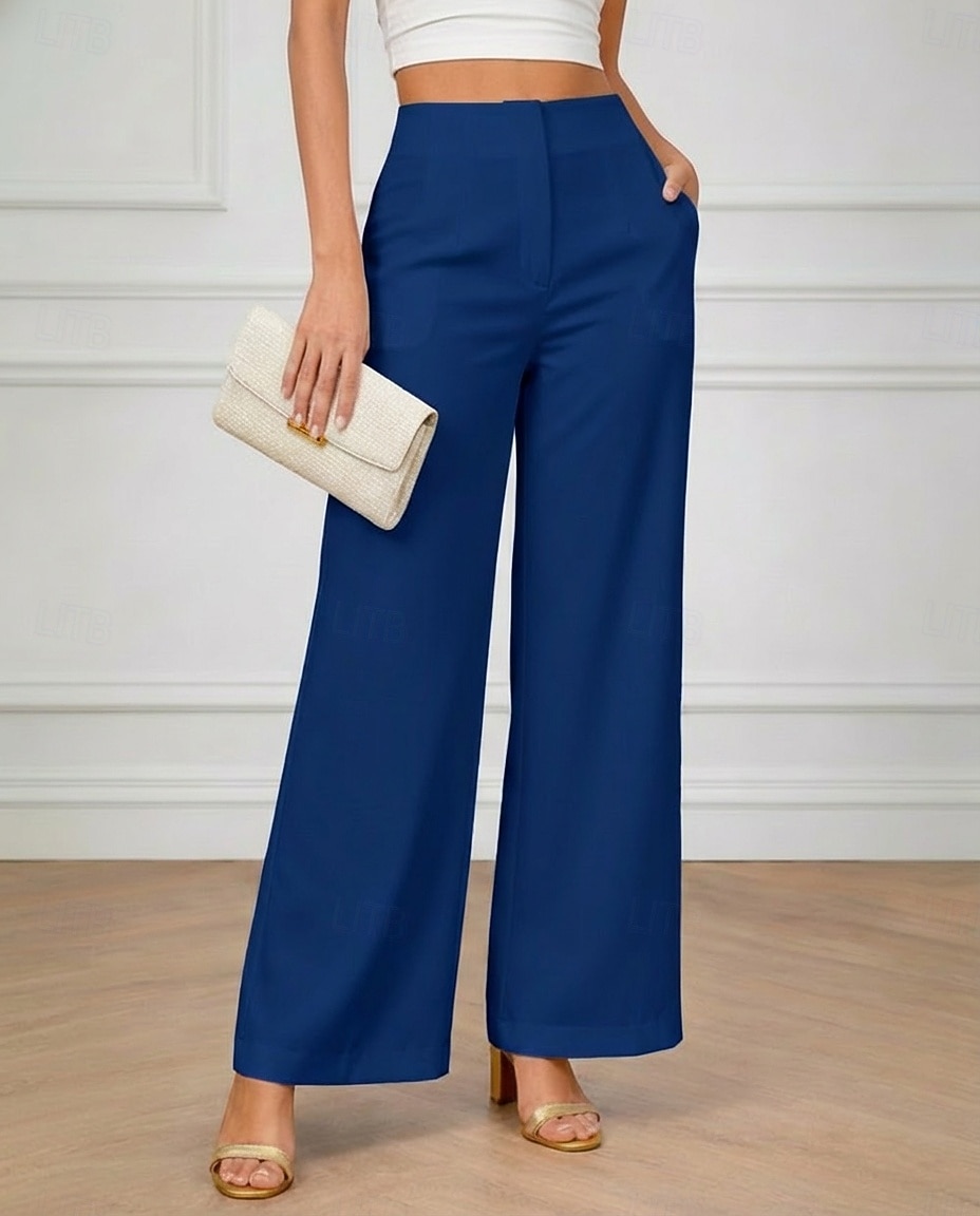 Women's Wide Leg Chinos Elegant Vacation Fashion Full Length High Waist Plain Comfy Comfort Soft Inelastic Daily Outdoor Office Blue Black White Brown Summer Spring Fall Loose Fit 2026 - $36.99 –P1