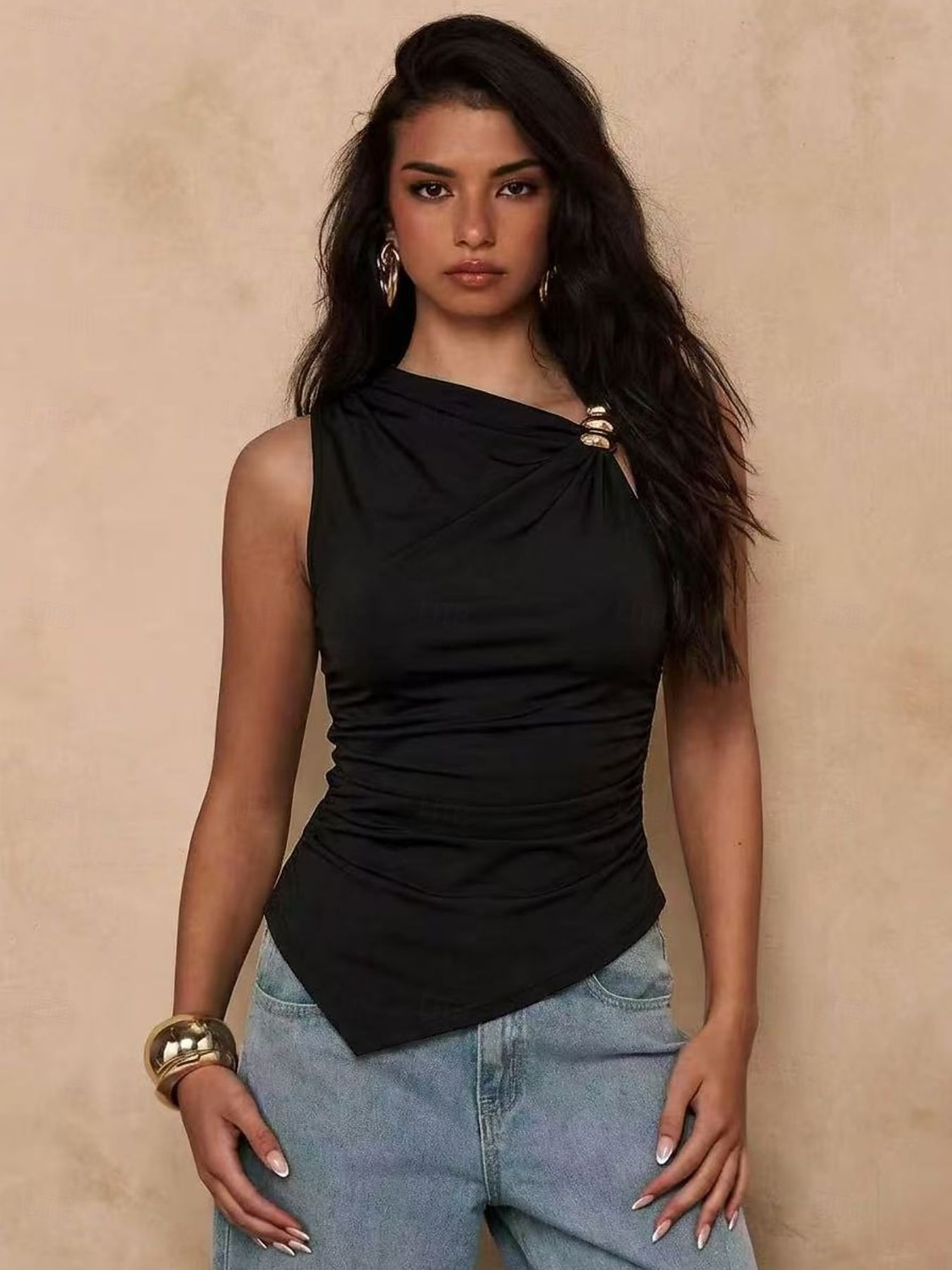 Women's Elegant Graphic Plain Elegant Sleeveless Asymmetrical Regular Tops Casual Daily Weekend Black Spring 2026 - $21.99 –P1