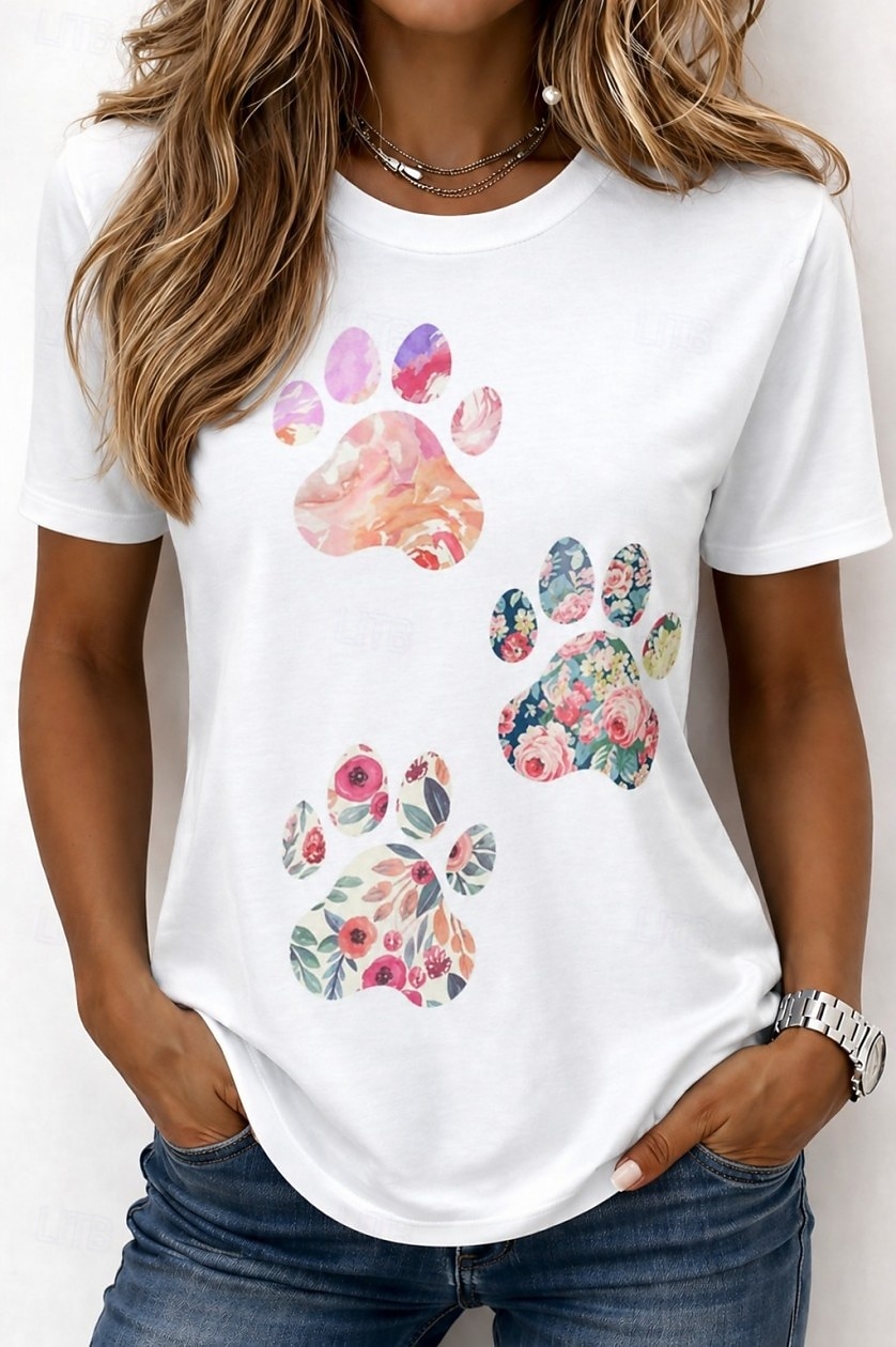 Per donna Maglietta Stampato Grafico Animale Cane Vintage Elegante Classico Manica Corta Girocollo Top lunghi Casuale Quotidiano Weekend Bianco Caffè Bianco 2 Estate Primavera Autunno del 2026 a $21.99 –P1