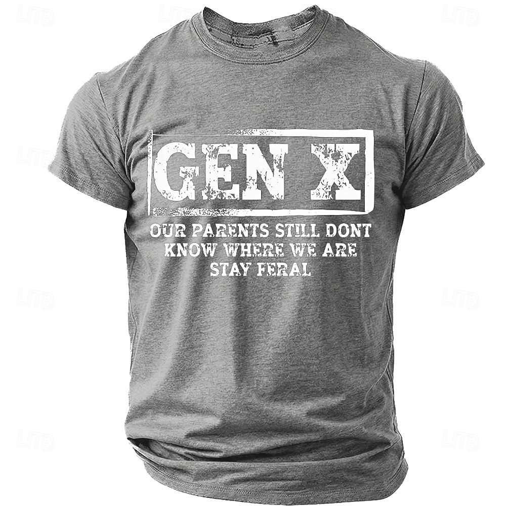 Maglietta sarcastica e umoristica da uomo con scritta divertente "stay feral" stile gen x, retrò anni '70 '80, grafica, girocollo, maniche corte, streetwear quotidiano, casual, regalo per la festa del del 2026 a $18.99 –P6