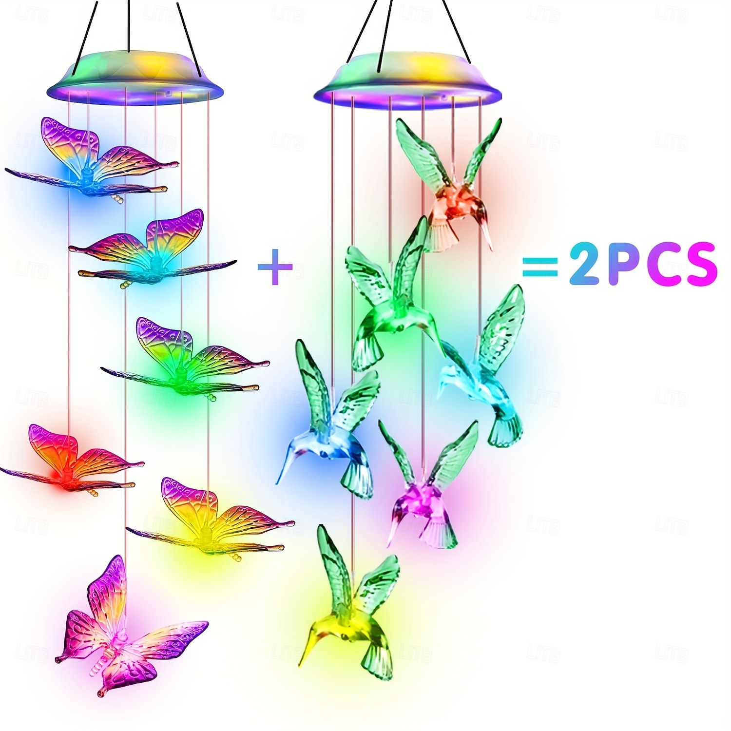 Hummingbird & Butterfly Outdoor Solar Waterproof Wind Chime Lights, 2 Pcs Set for Garden, Patio, Balcony, Yard, Villa, Summer Decorations, Birthday & Holiday Gift 2026 - $30.99 –P2