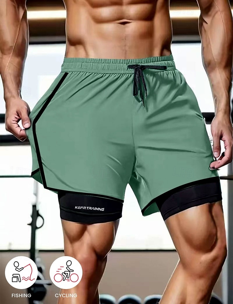 Men's Shorts Casual Shorts Athletic Short Pocket Elastic Waist 2 in 1 Plain Solid Quick Dry Breathable Short Daily Outdoor Gym Sports Sport Blue Black Micro-elastic 2026 - $14.99 –P5