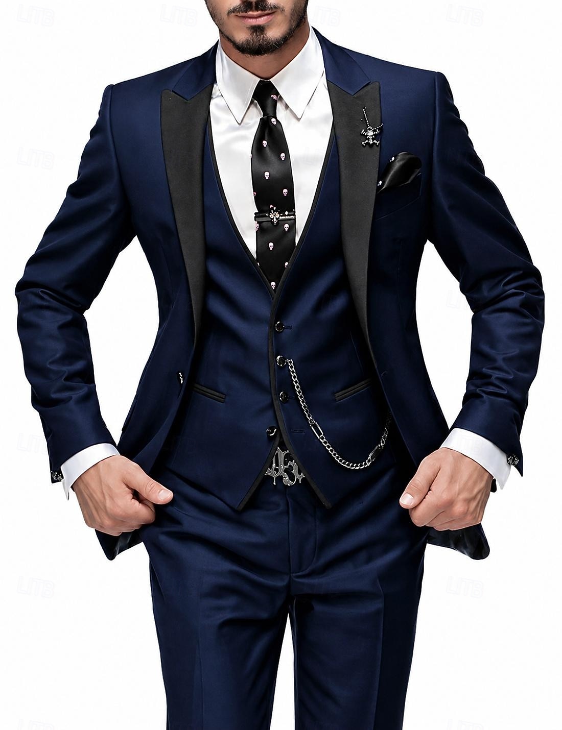 Dreiteiliger Herren-Smoking in Burgunderrot, Slim Fit – ideal für Hochzeiten, Abschlussbälle und Dinnerpartys. Bestehend aus einem einreihigen Blazer mit Schalkragen, Weste und Hose. Erhältlich in Schwarz, Blau und Grün. 2026 - $129.99 –P7