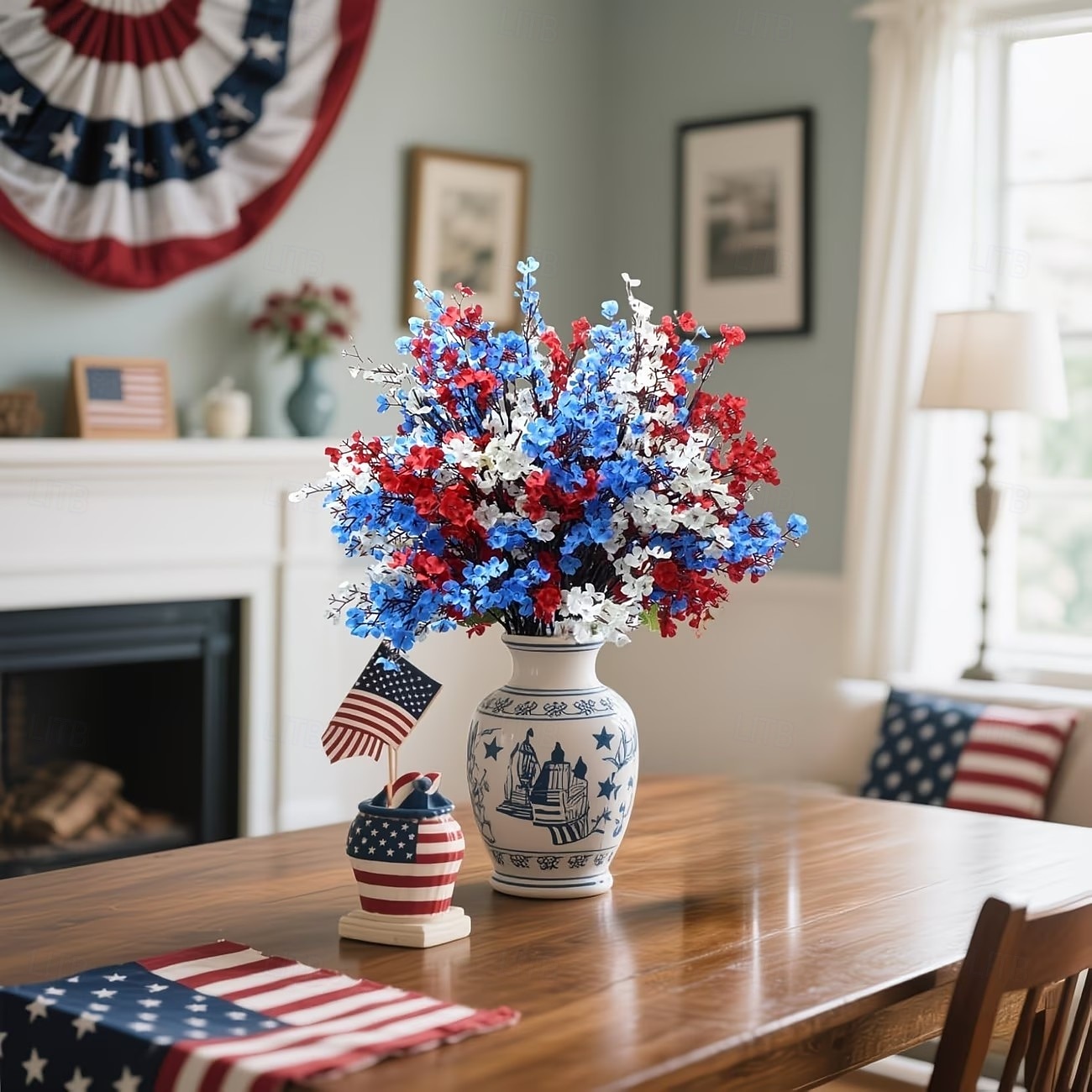 10PCS July 4th Artificial Flowers Patriotic Flowers Independence Day Home Decor Floral Arrangements for Dining Table, Independence Day Holiday Decorations 2026 - $19.99 –P6