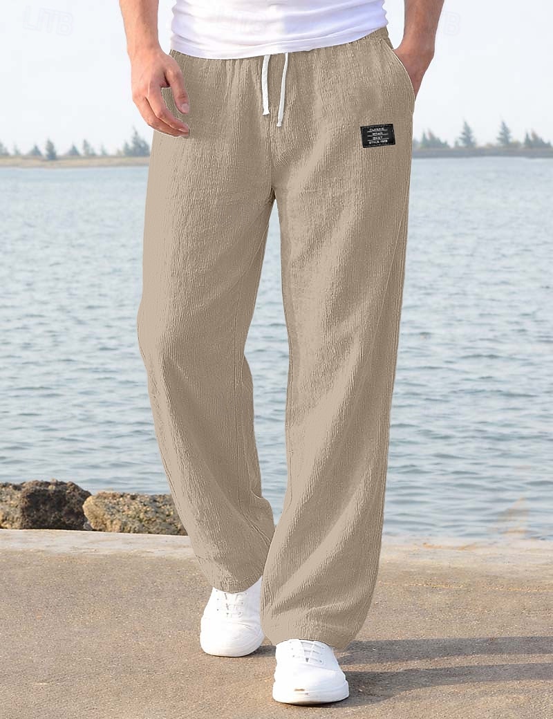 Men's Linen Pants Trousers Summer Pants Baggy Pants Beach Pants Drawstring Elastic Waist Straight Leg Plain Comfort Breathable Full Length Casual Daily Holiday Vacation Fashion Loose Fit Blue White 2026 - $27.99 –P6