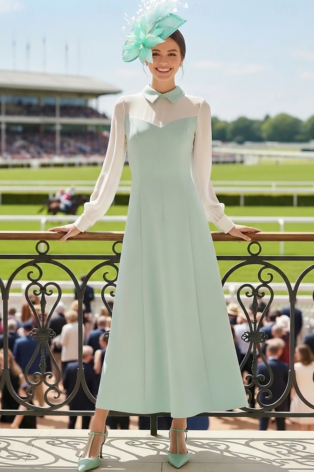 Linea ad A Lunghezza alla caviglia Vestito da Festa Abito da Cocktail Abito da invitata a nozze Abito da cerimonia per signora Manica Lunga Colletto a Camicia Elegante Formale Ospite di nozze Chiffon del 2026 a $126.99 –P1