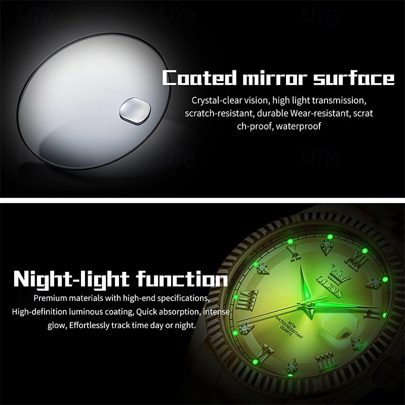 OLEVS Mens Luxury Watch Classic Green Face Two Tone Silver Gold Stainless Steel Waterproof Quartz Wristwatch with Date Luminous Hands Business Dress Fashion Watches for Men Gifts 2026 - $38.99 –P10