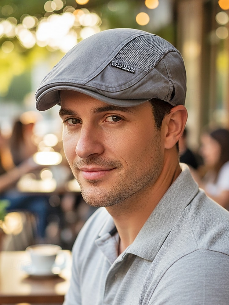 Berretto piatto da uomo in cotone a rete, regolabile e traspirante, modello newsboy ivy hat, ideale per l'uso quotidiano, le vacanze al mare, i viaggi e lo stile estivo all'aperto. del 2026 a $14.99 –P1
