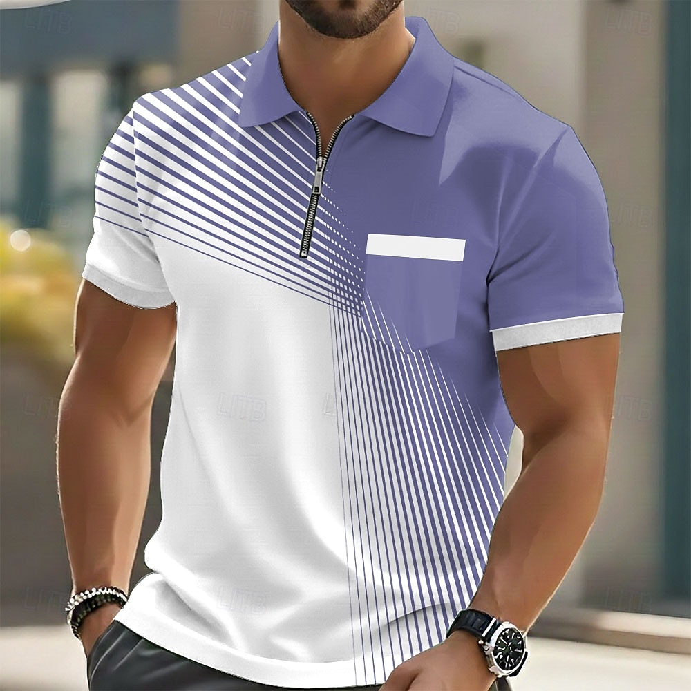 Homens Geométrico Camisas Polo Manga Curta Camisas polo Lapela Casual Ao ar livre Feriado Roupa Diária Bolsos Impressão 3D Primavera Verão Azul Preto Roxo de 2026 por $22.99 –P4