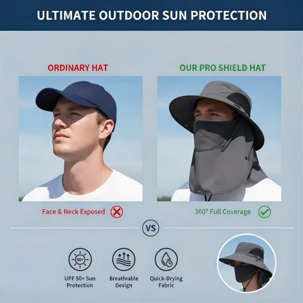 Anglerhut mit abnehmbarem Sonnenschutz, Gesichts- und Nackenschutz für den Sommer – breite Krempe, UV-Schutz, Unisex-Sonnenhut zum Wandern, Angeln und Reisen 2026 - $15.99 –P6