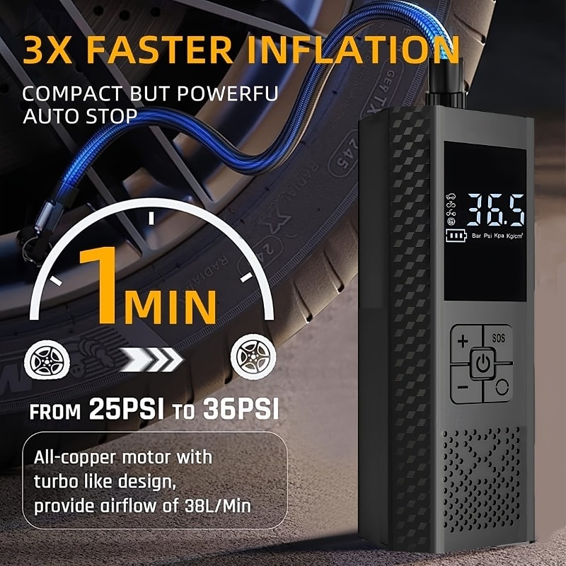 Portable Air Compressor for Car Tires, Cordless Tire Inflator with Digital LCD Display, 150PSI Electric Air Pump, Auto Shut-off USB-C Rechargeable for Car, Motorcycle, Bike, Balls 2026 - $45.99 –P4