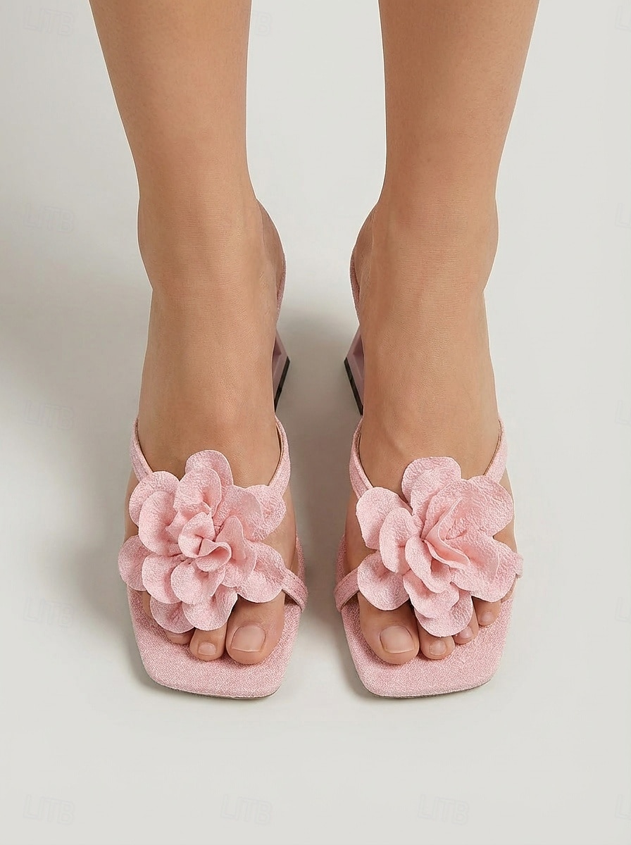 Women's Pink Floral Heeled Sandals – Open Toe Summer Dress Heels with Sculptural Heel for Resort Dinner, Vacation Evening & Beach Party 2026 - $26.99 –P3