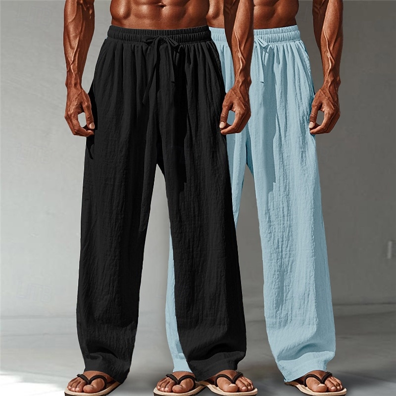 Men's Linen Pants Trousers Summer Pants Baggy Pants Beach Pants Drawstring Elastic Waist Straight Leg Plain Comfort Breathable Full Length Casual Daily Outdoor Vacation Fashion Green+Gray White+Navy 2026 - $34.99 –P7
