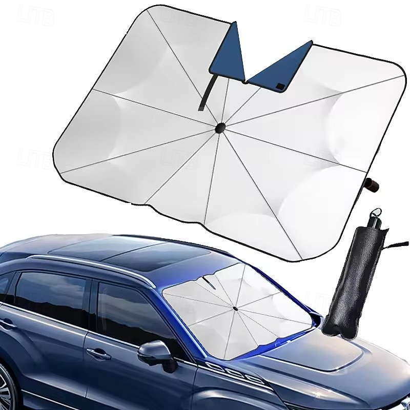 Car Windshield Sun Shade Umbrella, Foldable Front Window Sunshade with Rearview Mirror Cutout, Reflective Heat Shield Blocks 99% UV Rays for Sedan SUV Truck, Keeps Car Cool, Leather Case 2026 - $23.99 –P1