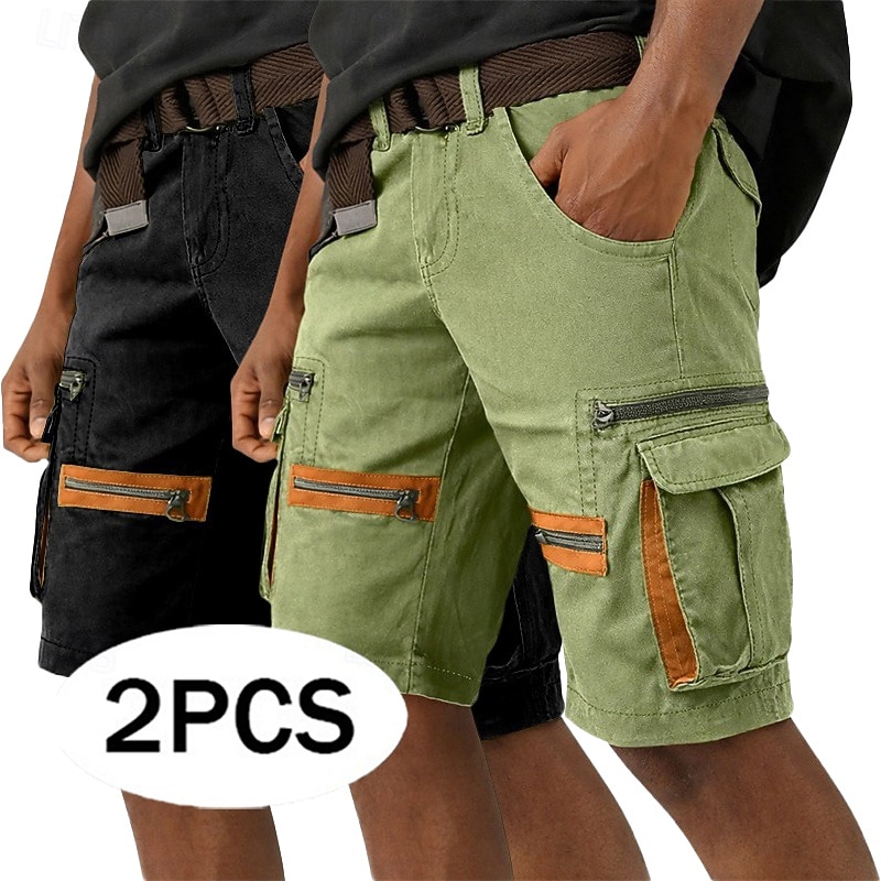 Homme Pantalon cargo Shorts cargo Shorts Short décontracté Avec Poches Taille Élastique Bloc de Couleur Uni Longueur Genou Occasionnel Extérieur Vêtements de rue Mode Streetwear Vert + Gris Noir de 2026 ? $51.99 –P3