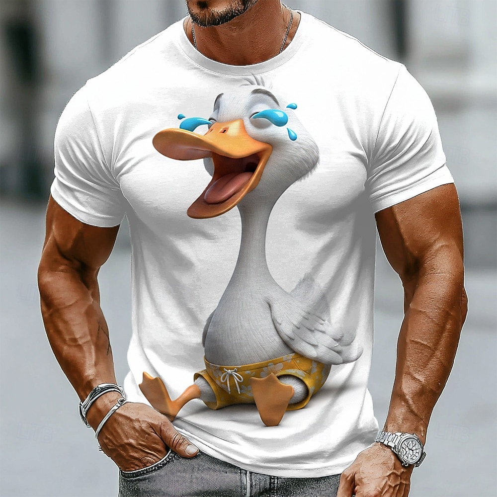 2026年 男性用 動物 あひる Tシャツ 半袖 Tシャツ 3Dプリント クルーネック シャツ おかしい カジュアル 日常 ストリート ブルー ホワイト イエロー 夏 春 衣類 S M L XL 2XL 3XL  コレクション – $18.99 –P2