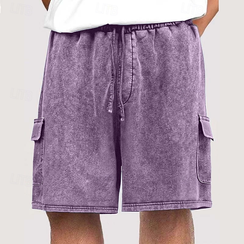 Shorts cargo pour homme SoftFade™ Shorts décontractés Shorts délavés Taille élastique Cordons Multi poches Unis Confort respirable Longueur genou Quotidien Vacances Mode Rétro Vintage Bleu Noir de 2026 ? $25.99 –P2