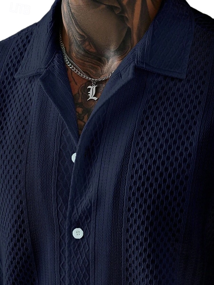 Men's Shirt Casual Shirt Button Up Shirt Jacquard Shirt Black White Pink Navy Blue Apricot Short Sleeve Plain Shirt Collar Casual Daily Clothing Apparel Elegant Fashion Casual 2026 - $26.99 –P7