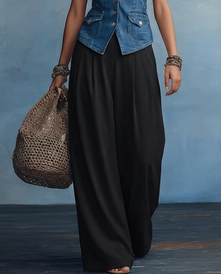 Mujer Pantalones Pantalones casuales Pantalones de verano Pantalones anchos Vacaciones Básico Casual Longitud total Cintura Media Plano Cintura elástica Comodidad Al Aire Libre Cómodo Rígido Diario 2026 - $27.99 –P2