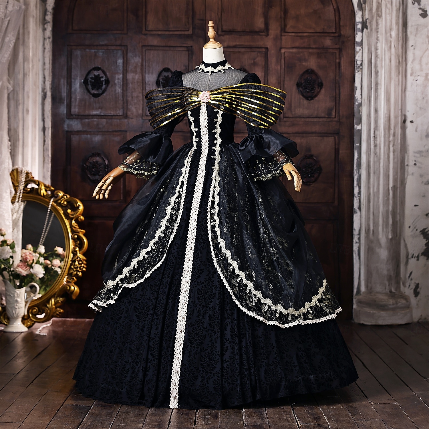 Rokokoo Barokki Tanssiaismekko Kokopitkä Mekot Tanssiaismekko Pitkähihainen Prinsessa Morsius Pitsi Kukka-aihe Tanssiaismekko Nelikulmainen kaula-aukko Naamiaispuku Naisten Kuninkaallinen Halloween 2026 - $235.59 –P2