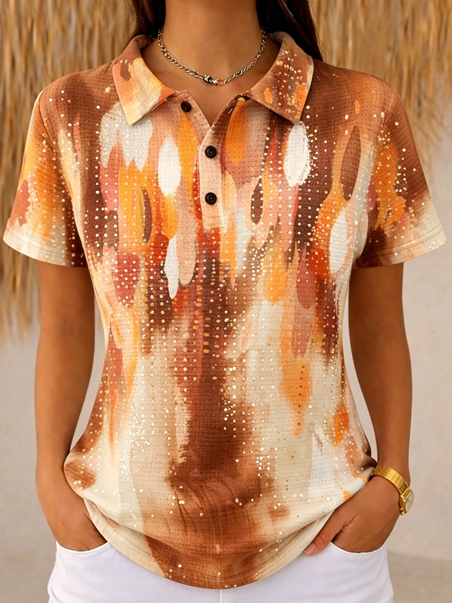 Femmes Chemise Chemises Polo Gaufre Hauts d'été A Ombre Graphique Géométrique ancien Élégant Manche Courte Col Rabattu Col Polo Hauts Réguliers Mariage à la plage Occasionnel Quotidien Bleu Rose de 2026 ? $24.99 –P2