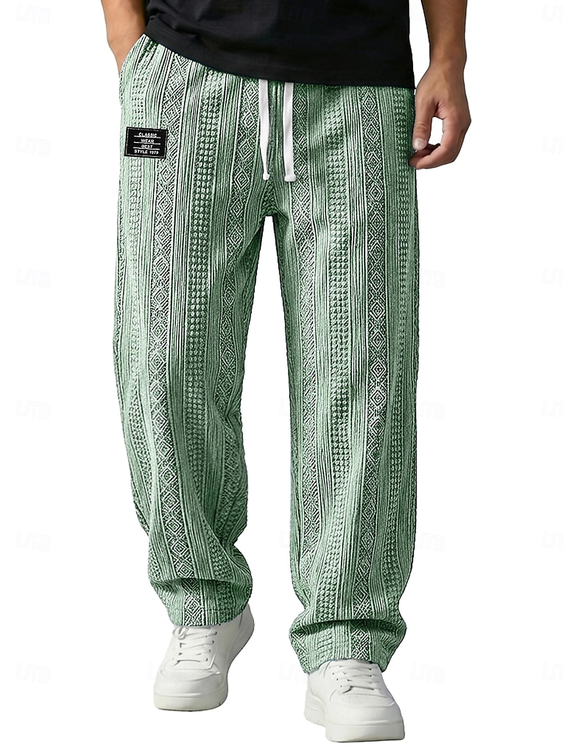 Herr Långbyxor Casual byxor Säckiga byxor Texturerade byxor Jacquard Snörning Rakt ben Slät Komfort Fullängd Ledigt Dagligen Utomhus Semester Mode Blå Svart Microelastisk 2026 - $28.99 –P7