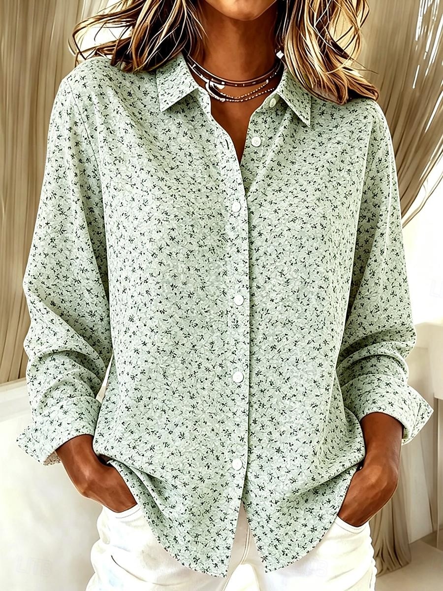 Mujer Camisa Blusa Retazos Botones Estampado Floral Graphic Vintage Casual Manga Larga Cuello Camisero Tops regulares Casual Diario Azul Piscina Morado Verde Trébol Verano Primavera Otoño Invierno 2026 - $34.99 –P1