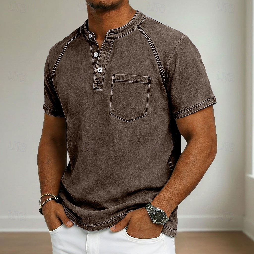 Ανδρικά Μπλουζάκι Πουκάμισο Henley Πουκάμισο 100% Cotton Acid Wash Μπλουζάκι μπλουζάκι Κοντομάνικο Χένλι Φθινόπωρο & Χειμώνας Καλοκαίρι Άνοιξη Σκέτο Βίντατζ Κομψό στυλ street Καθημερινό 2026 - $21.99 –P11