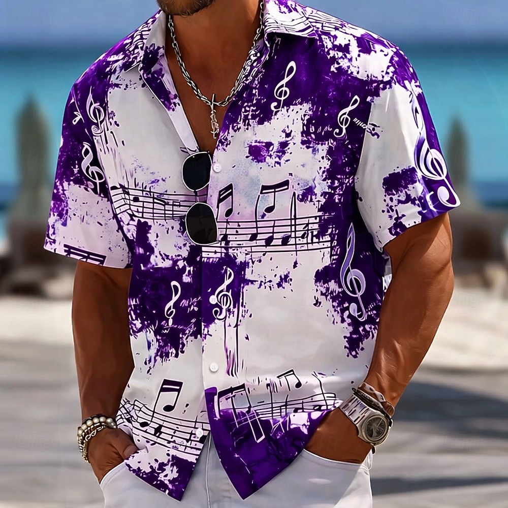 Męskie Tie Dye Print Nuty Koszula Zapinana na guziki koszula Koszula casualowa Krótki rękaw Vintage Retro Codzienny Festiwal Muzyczny Wiosna Jesień Wieczorne Druk 3D koszule z kołnierzykiem Niebieski 2026 - $25.99 –P3