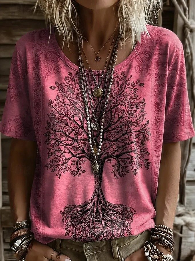 Dames T-shirt Afdrukken Bloemig Grafisch Planten Vintage Stijlvol Casual Korte mouw V-hals Normale tops Casual Dagelijks Weekend blauw Blozend Roze Int Blauw Groen Zomer Lente 2026 - $21.99 –P4