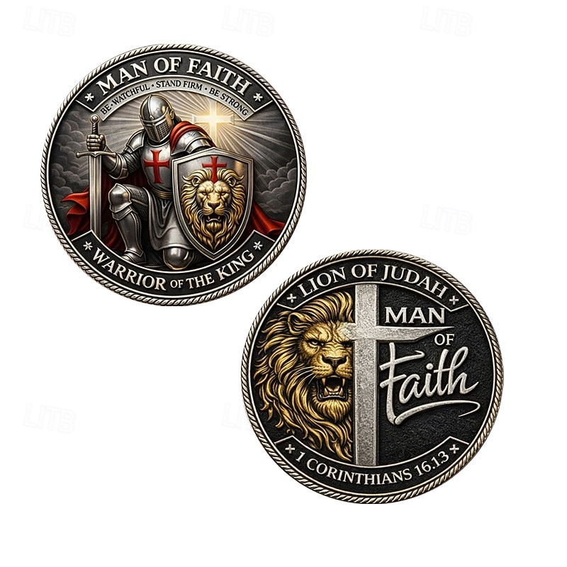 Man of Faith Commemorative Coin, Lion of Judah Design, Warrior of the King Collectible, Inspirational Christian Gift with 1 Corinthians 16:13 Bible Verse 2026 - $19.99 –P1