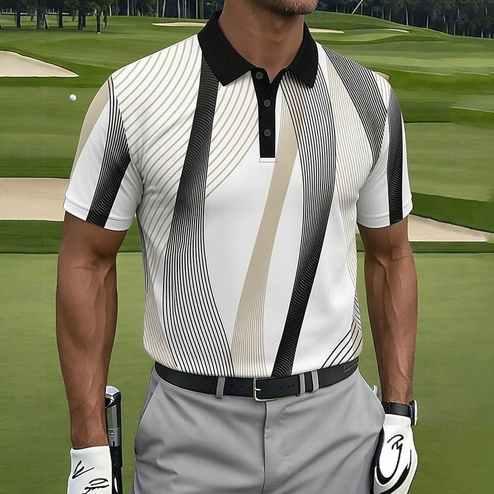 Per uomo Geometrico Golf Polo Sportivi Manica Corta Magliette polo Camicie con Colletto Casual Athleisure Bottoni Primavera & Estate Bianco del 2026 a $22.99 –P1