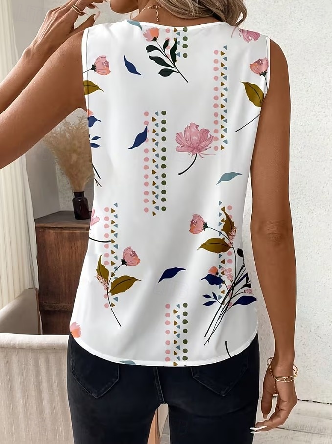 Women's Tank Top Floral Graphic Plants Elegant Vintage Stylish Sleeveless V Neck Regular Tops Beach Wedding Casual Daily White Light Pink Light Purple Orange Summer Spring 2026 - $21.99 –P5