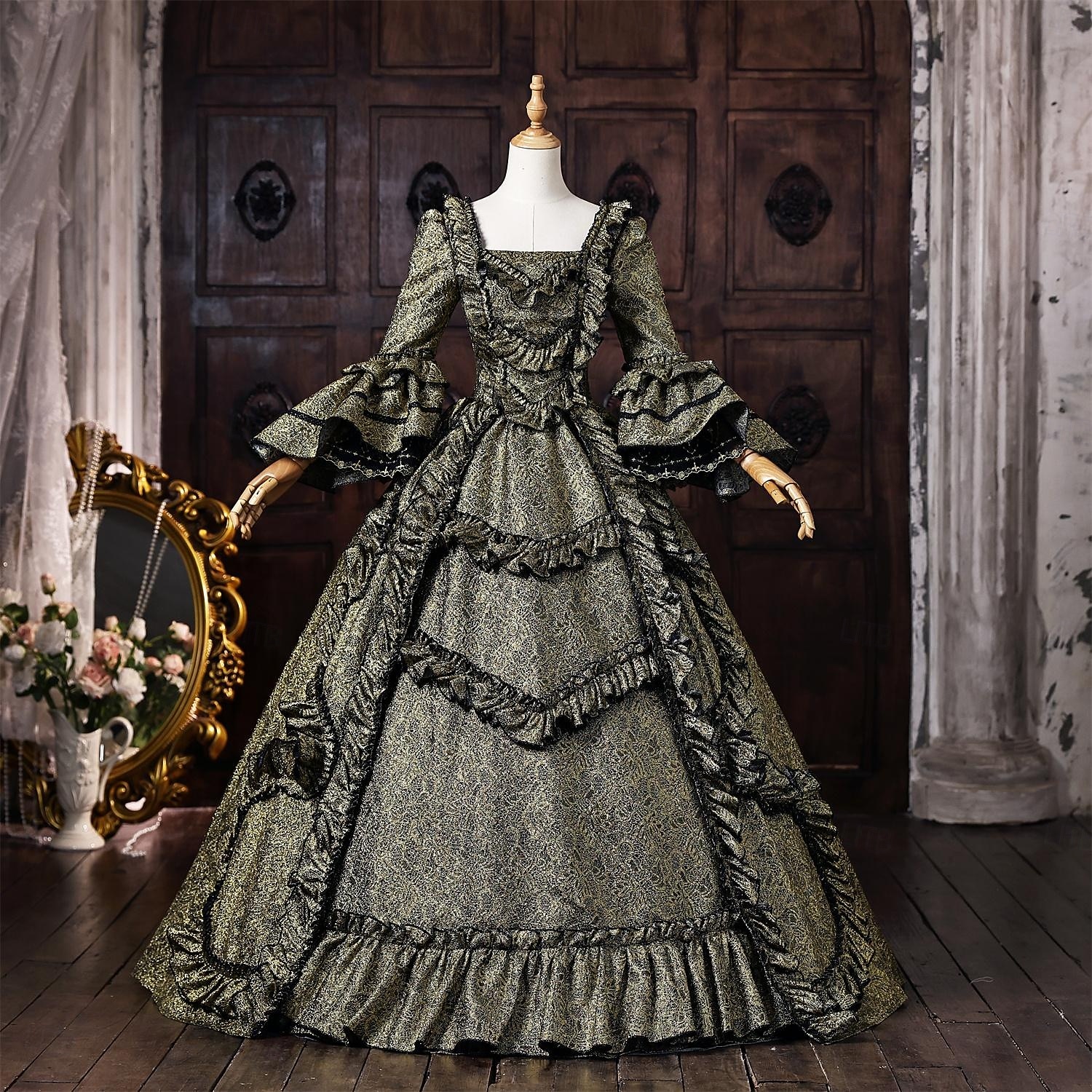 Rococò Barocco Abito da Ballo Lunghezza al pavimento Vestito Abito da Ballo Lunghe Principessa Sposa Pizzo Floreale Abito da ballo Collo quadrato Costume Per donna Reale Halloween Carnevale Mascherata del 2026 a $273.39 –P1