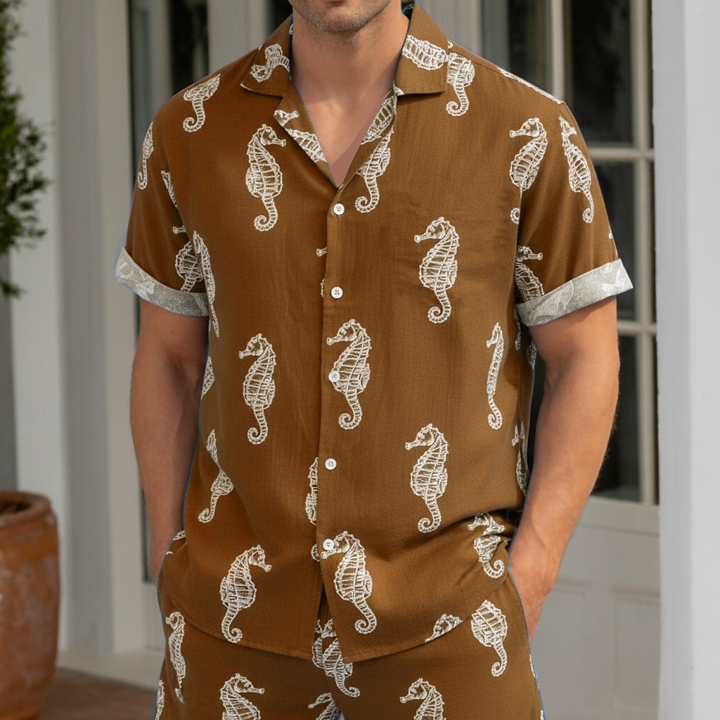 Men's Seahorse Sea Creatures Summer Hawaiian Shirt Tropical Shirts Aloha Shirt Short Sleeve Hawaiian Vacation Holiday Beach Wear Summer Spring Turndown 3D Print Button Up Shirts Blue Brown Green 2026 - $25.99 –P3