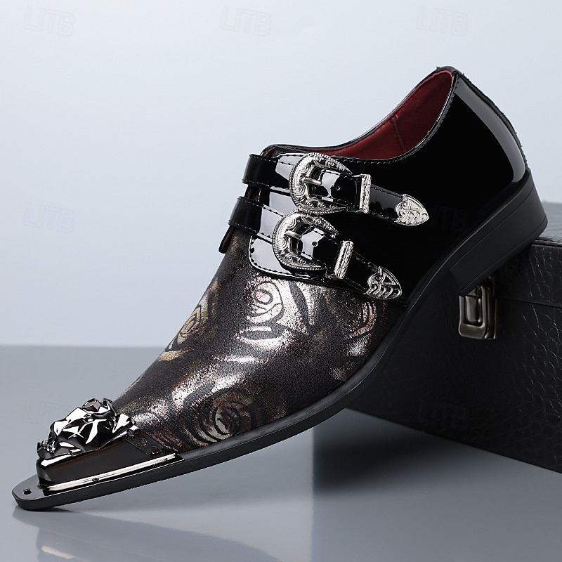 Мужские черные туфли-монки с двойной пряжкой, верхом с цветочным тиснением и металлическим мыском, роскошные классические туфли для стильных мужчин, идеально подходят для свадеб, банкетов, вечеринок и эффектных вечерних выходов. 2026 - $54.99 –P1
