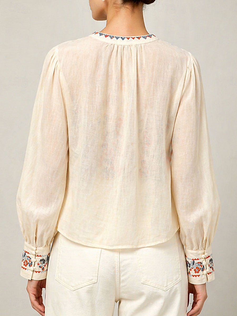 camisa de manga larga para mujer con bordado floral 2026 - $41.99 –P8